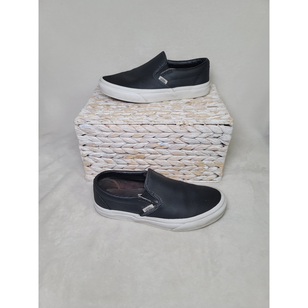 Vans Y2K Slip On Skater Sneaker Black Leather Alt Girl Womens Size 7 Mens 5.5